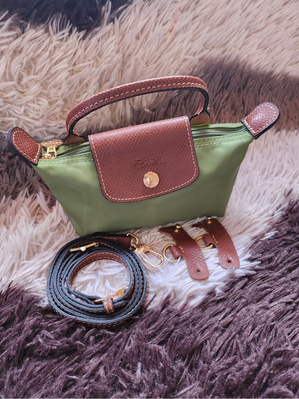 L0ngchamp mini olive olive green crossbody with removable strap (unbranded)
